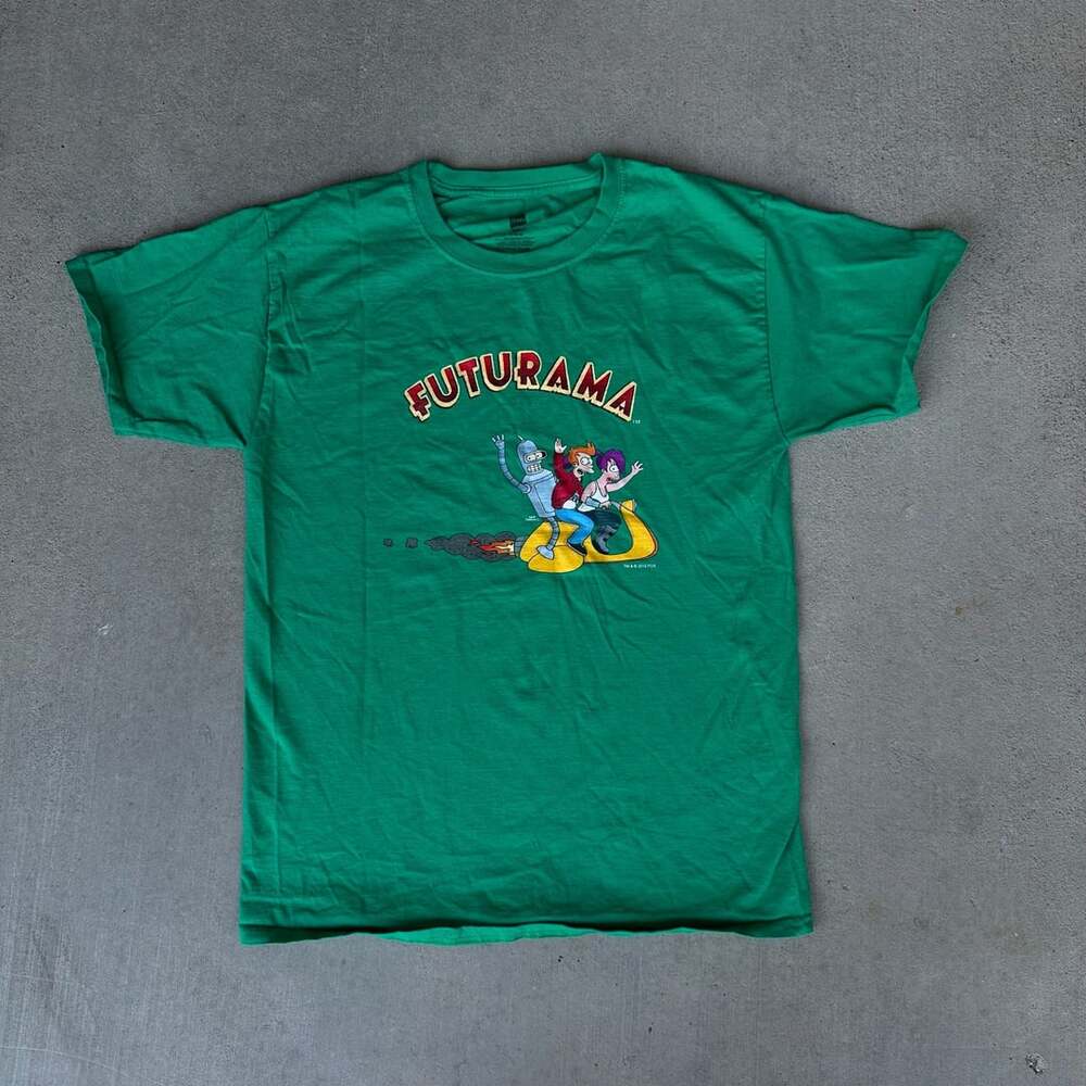 Hanes Futurama Cartoon Logo T-Shirt Size M Green Graphic Tee